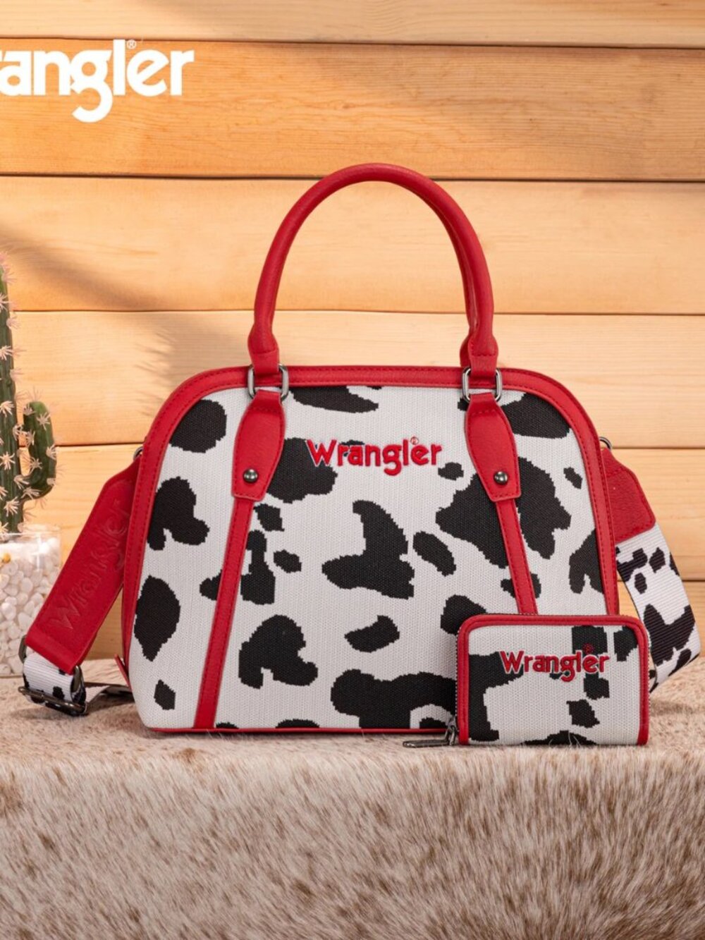 Wrangler Cow Print Satchel/Crossbody Wallet Set Red